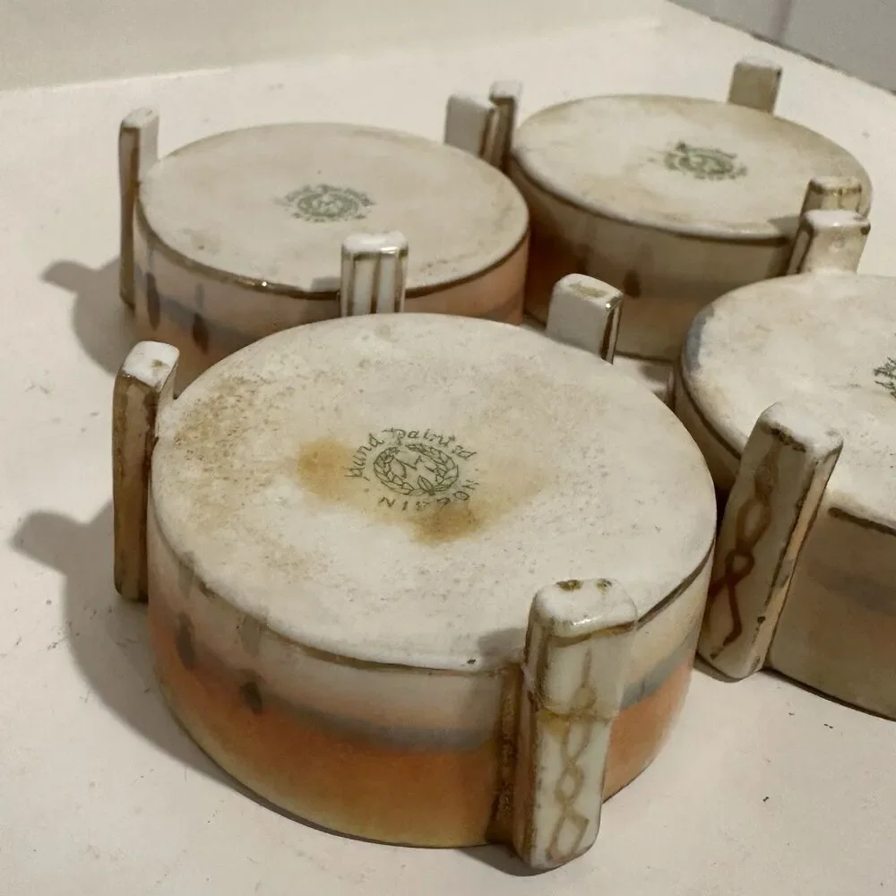 Antique 4 Nippon Porcelain Hand Painted Salt Cellars Individual Salt